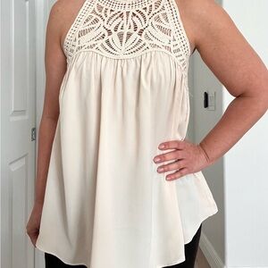 Elegant Cream Sleeveless Crochet Top